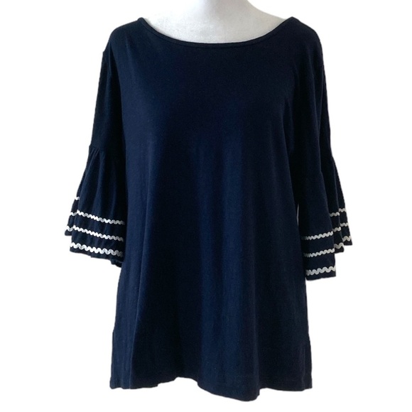 LOFT Outlet medium navy blue top 3/4 bell sleeves - Picture 1 of 11